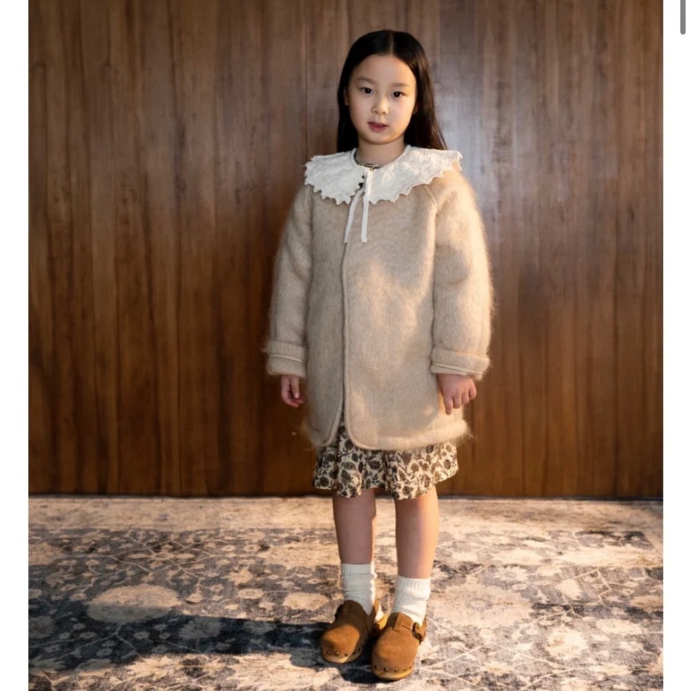 Bebe Kids' Beige Wool Mohair Coat By Luxury Brand Bebe Organic — image 3 of 5